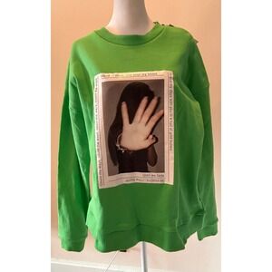 NWT ZGY DENIM Women's Bright Green Graphic Sweatshirt Oversized Large L Neon